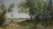 Mauritz Lindstrom Sommarlandskap med vag vid vatten oil painting artist